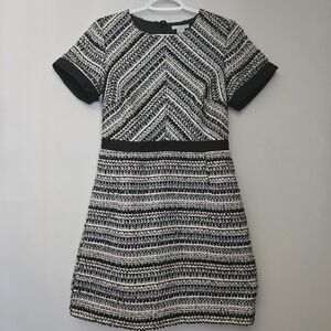 H&M Black, Cream & Gold Woven Patterned Textured Mini Dress Fully Lined